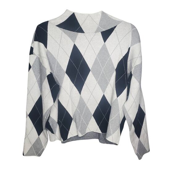 Anthropologie MAEVE Carys Mock Neck Argyle Diamond Pullover Knit Sweater Grey S - Picture 5 of 16